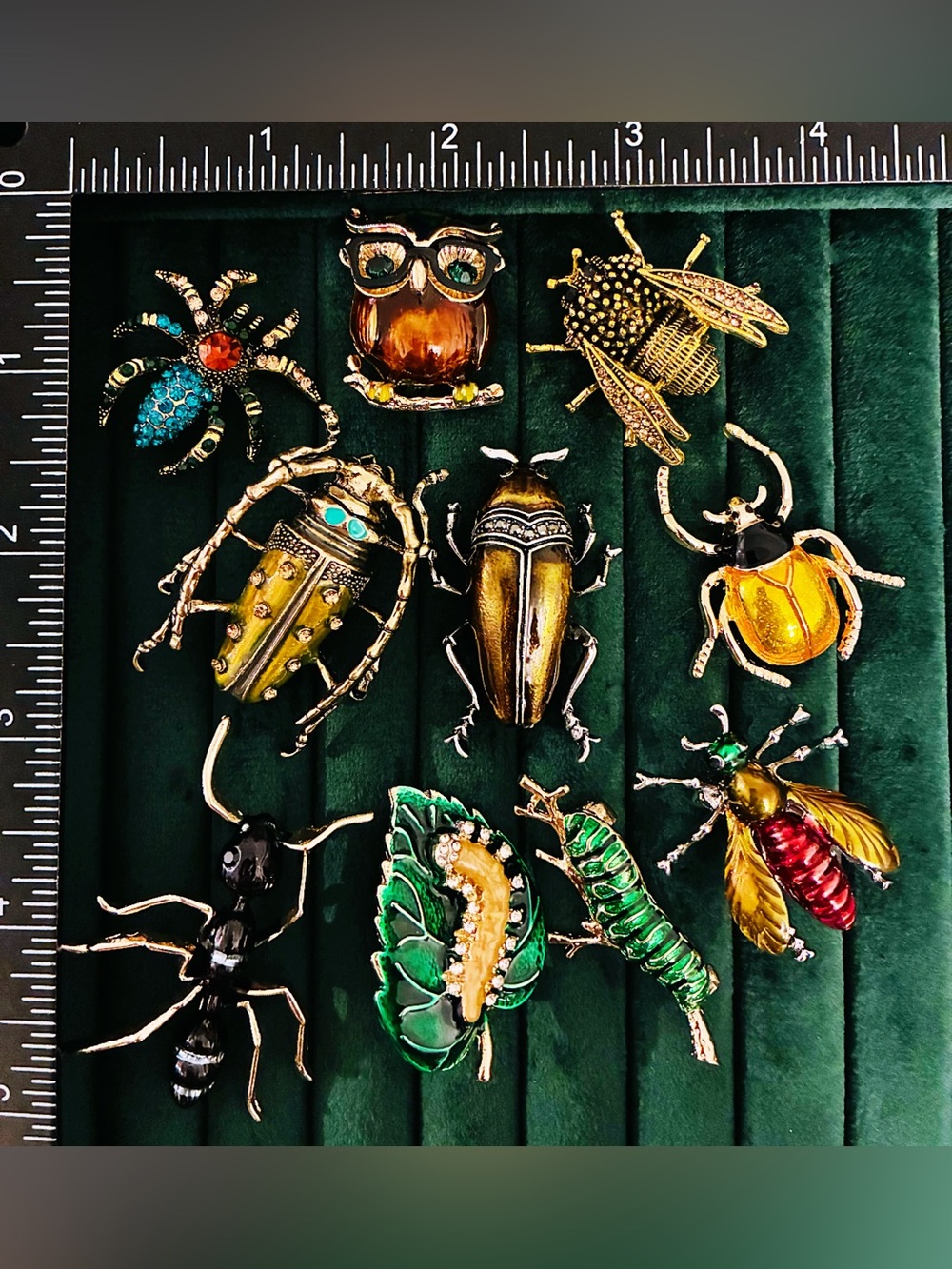 Lot 10 Insect Bug Pin Brooch Rhinestone Enamel Beetle Spider Bee Ant Owl